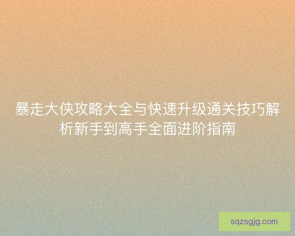 暴走大侠攻略大全与快速升级通关技巧解析新手到高手全面进阶指南