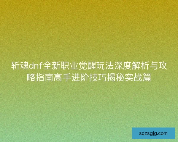 斩魂dnf全新职业觉醒玩法深度解析与攻略指南高手进阶技巧揭秘实战篇